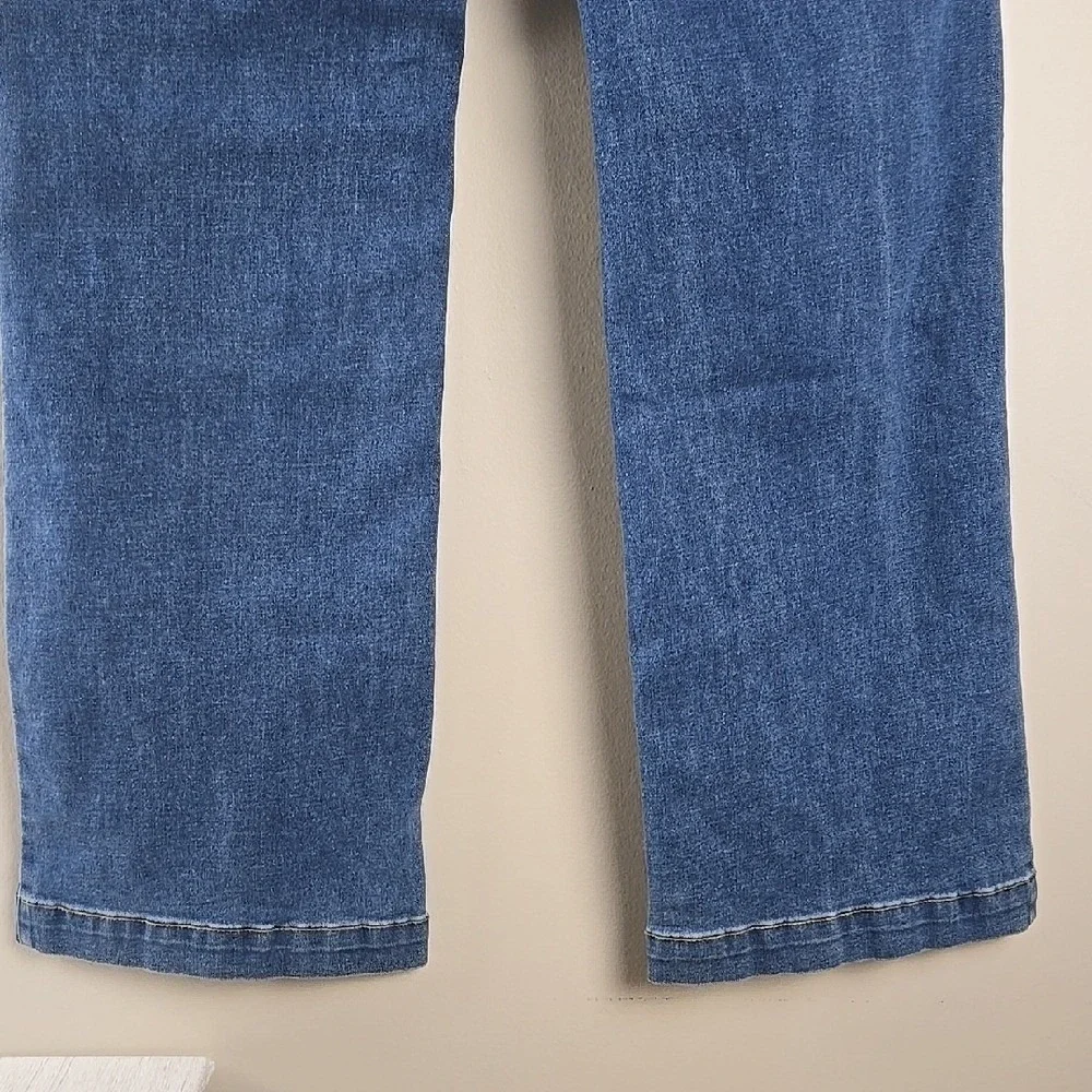 Michael Kors Womens Sailor Wide Leg Jeans Medium Wash‎ Blue Gold Buttons Size 14